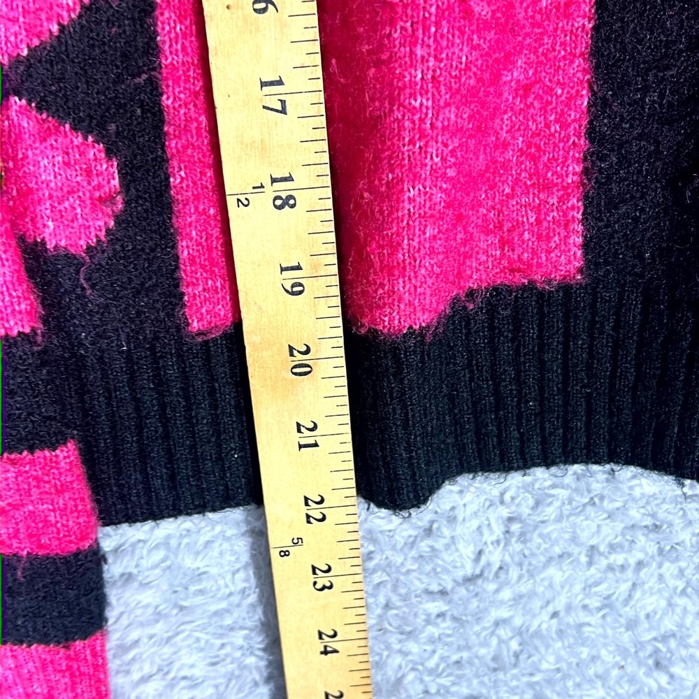 Zara Sweater Womens Small Pink Black Stretch Checkered Long Sleeve Crewneck - Picture 4 of 8